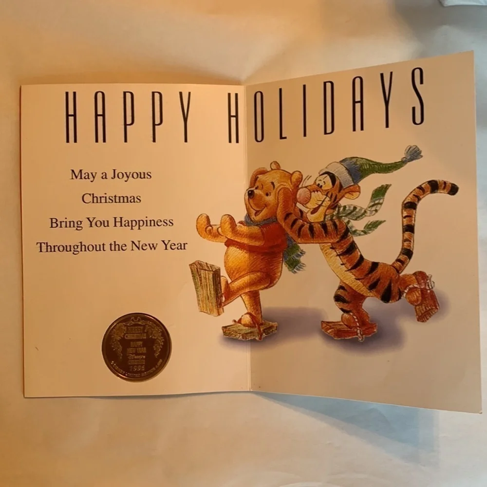 Vintage Disney 96 limited edition Winnie the Pooh holiday card bronze medallion